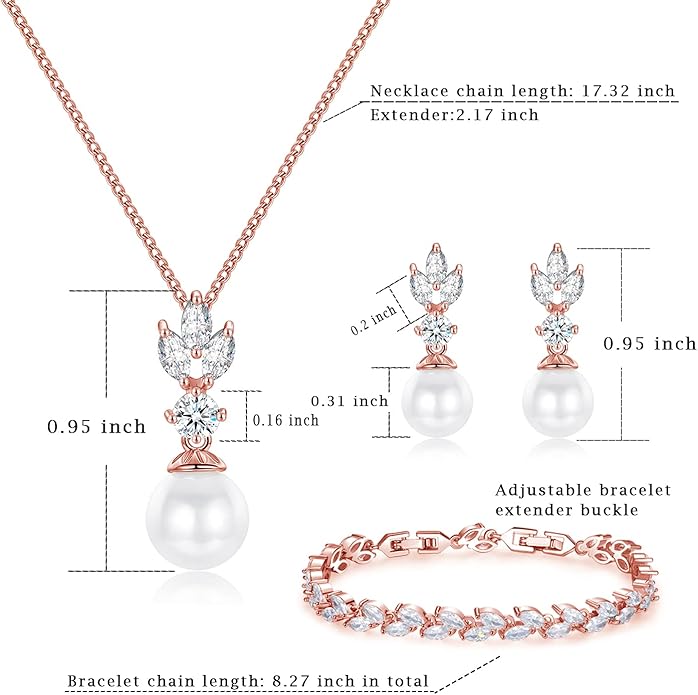Wedding Jewelry for Bride Bridesmaid, Pearl Dangle Earrings and Pendant Necklace Set Bridal Jewelry for Promise Wedding Party