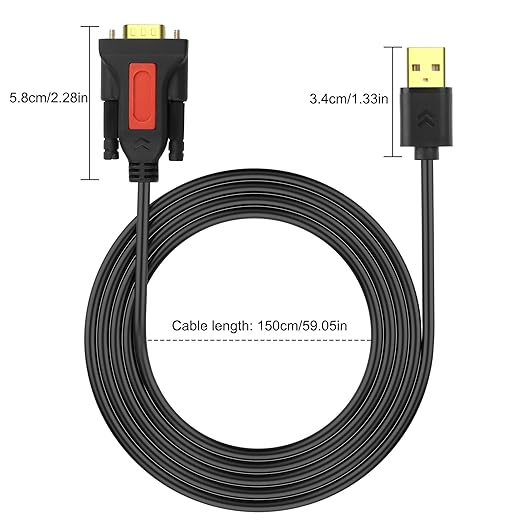 XMSJSIY USB to RS232 DB9 Serial Adapter Cable USB A Male to D-SUB 9-Pin Male Converter Cord with Gold Plated Support Winows11/10/8.1/8/7 Vista/XP and Mac OS -1.5M/4.29FT