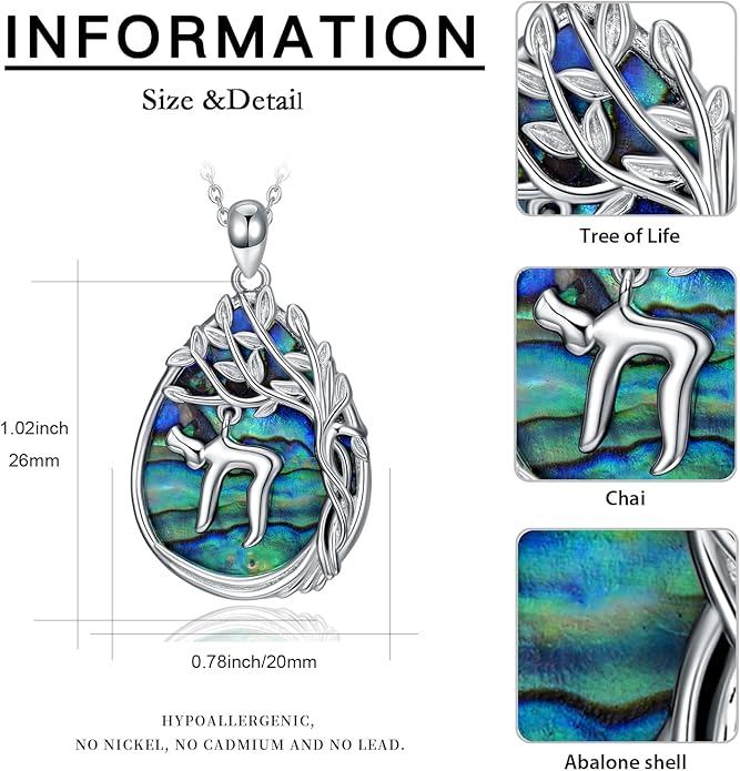 Jewish Jewelry Tree of Life Necklace 925 Jewish Sterling Silver Pendant Necklace Women Gift
