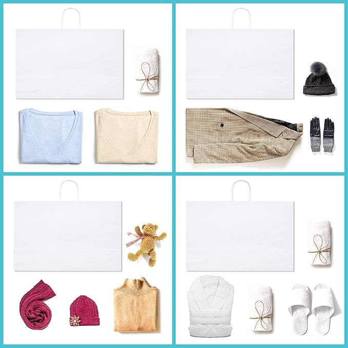 GSSUSA 16x6x12 Inches Large Paper Bags with Handles, 6000 Pack White Paper Gift Bag, Recyclable Kraft Paper Shopping Bags for Small Business, Party Favor, Craft Bag for Boutique