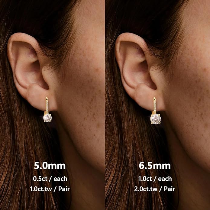 KRKC Moissanite Earrings, 1.0ct-2.0ct D Color Lab Created Diamond Earring, 14k White Gold Plated Sterling Silver Dangle Earrings S925 Leverback Drop Earring for Women Hypoallergenic Jewelry for Gifts