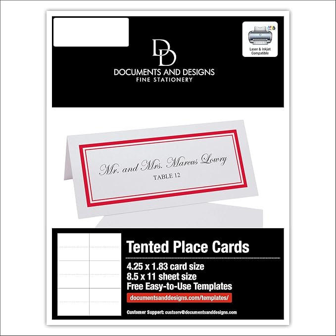 Double Line Border Printable Place Cards, Ruby Red (Choose Color), Set of 150 (25 Sheets), Laser & Inkjet Printers - Wedding, Party, Dinner, and Special Events - Made in the USA
