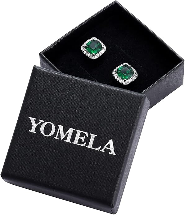 YOMELA Cubic Zirconia Earrings Studs, Halo CZ Birthstone Simulated Diamond Stud Earrings for Women