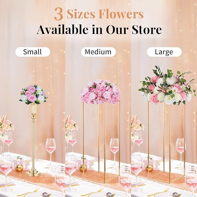 NUPTIO 10 Pieces Pink White Fake Flower Ball Arrangement Bouquet 15 Heads Plastic Roses with Base, Suitable for Wedding Centerpiece Flower Rack for Parties Home Décor