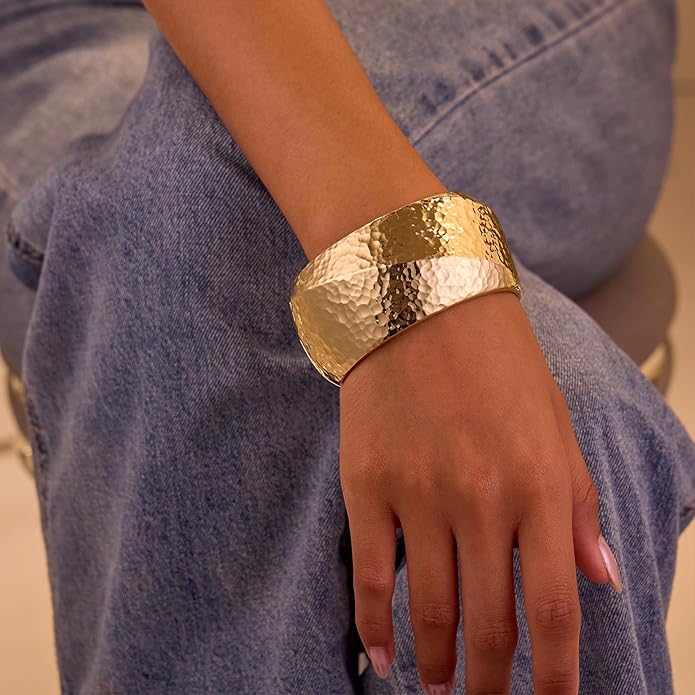 Statement Golden Matte Bracelet for women Minimalist Chunky Brushed Bangle Bracelet Vintage Thick Wide Cuff bracelet Gold Plated Open Cuff Geometric Bracelet