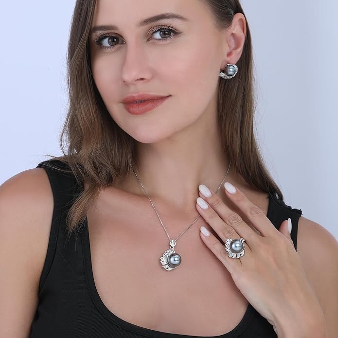 Jewelry set for Women Trendy Elegant 14K Gold/Silver Plated Imitation Pearl Necklace Pendant Earrings and Ring Inlaid With CZ - Wedding Fashionable Jewelry Gift