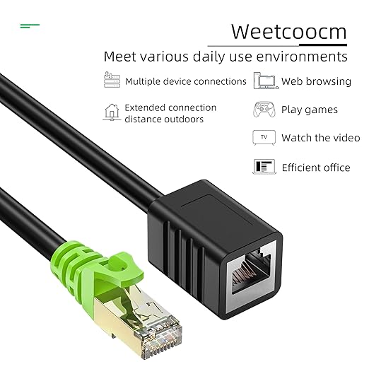 Ethernet Extension Cable 50ft, Network Cat6a Extension Patch Cable RJ45 Cords Shielded Male to Female Connector (50FT)