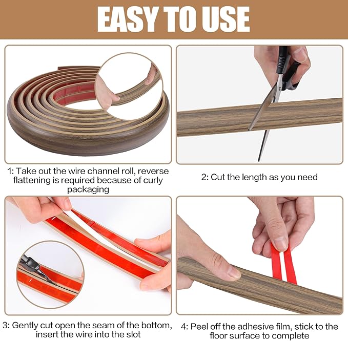Floor Cord Cover Self Adhesive Cord Hider,10FT Cable Management, Extension Strip Protector for Wires, Prevent Cable Trips for Offices, Gyms, Exhibitions Cavity:0.47"(W) x0.35(H) Woodsmokedbrown