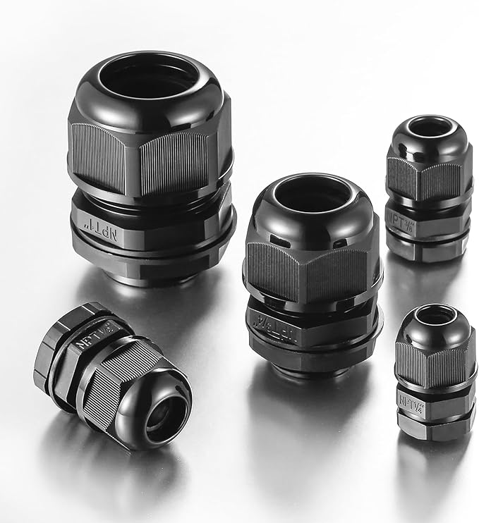 25 PCS 1"(17-25mm) NPT Nylon Cable Gland Joints with Gaskets, IP68 Adjustable Lock Nut Strain Relief Cord Grip Waterproof Cable Glands - UL Listed and RoHS Compliant