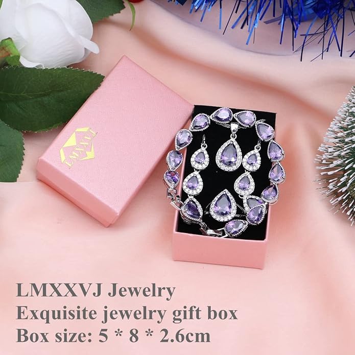 LMXXVJ Necklace Long Earrings Bracelet Set, White Gold Plated Created Blue Sapphire Jewelry Set Wedding Party Gift Jewelry for Women Bridal Bridesmaid