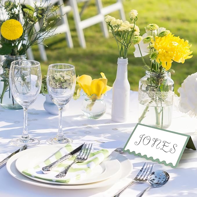 150 PCS Sage Green Scalloped Place Cards 2 x 3.5 Inch Blank Tented Place Card Name Cardstock Seat Assignment Label Card Reserved Table Seating Signs for Birthday Party Wedding Setting