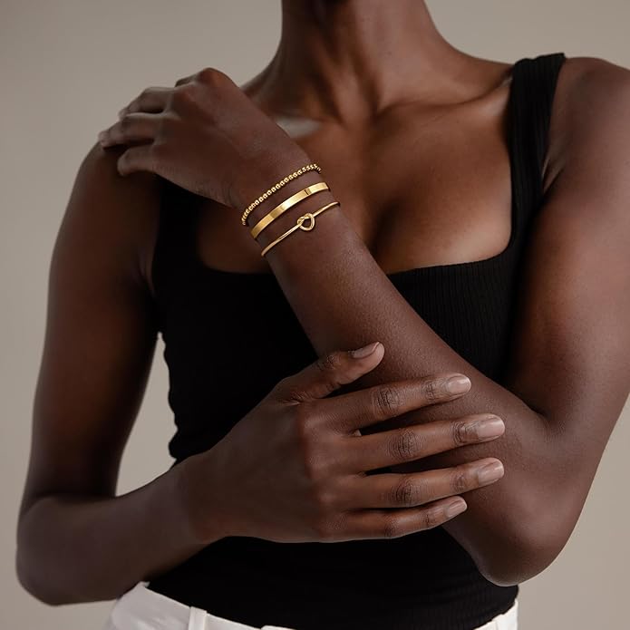 Gold Bangle Bracelets for Women, Non Tarnish Dainty 14K Gold Plated Cuff Bracelets Stackable for Women,Waterproof Bracelet Stack Gold Jewelry Gifts Trendy Adjustable Accessories