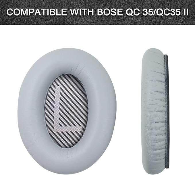 Replacement Ear Pads for Bose QuietComfort 35 35 II 15 25(qc 35 25 15/QC35 ii), Headphone Ear Covers, High Density Memory Cotton, Soft Leather, Adaptive Noise Isolation Headphones Pads Cushions-Grey