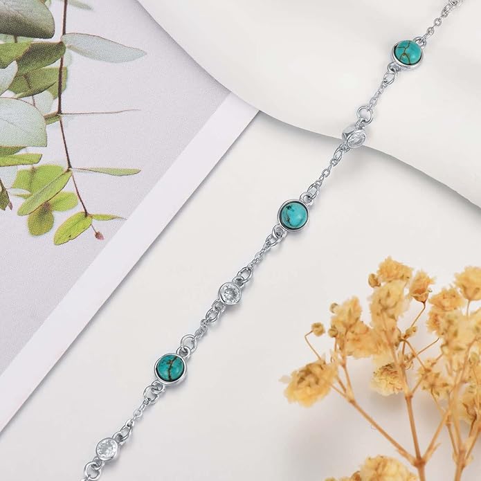 Anklet Bracelet for Women 925 Sterling Silver Natural Stone Chain Ankle Bracelet Beach Summer Fine Jewelry Valentines Day Birthday Gifts for Her Mom Wife