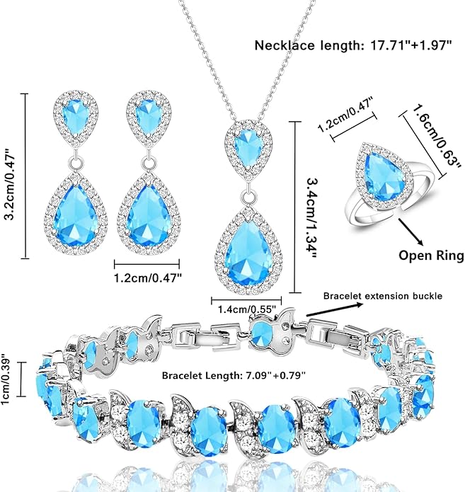 LMXXVJ Teardrop Jewelry Set for Women，Necklace Earrings Adjustable Ring Bracelet Set Fashion Formal Platinum/Gold/Rose Gold Jewelry Gift Girl/Mom/Wife/Grandmother/Best Friend/Aunt