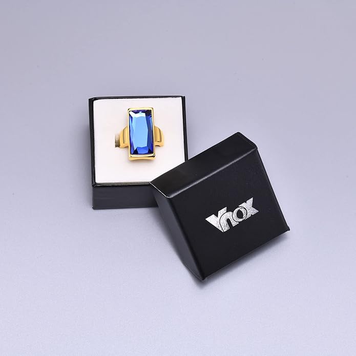 VNOX Vintage Fashion Stainless Steel Gold Plated Rectangular Black Glass Crystal Cocktail Statement Onyx Ring for Women