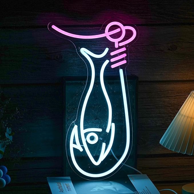 Fishing Neon Sign Dimmable LED Fishing Neon Lights Signs for Wall Decor Fish Neon Wall Light Up Sign for Living room Man Cave Yacht Decor Gift For Boys