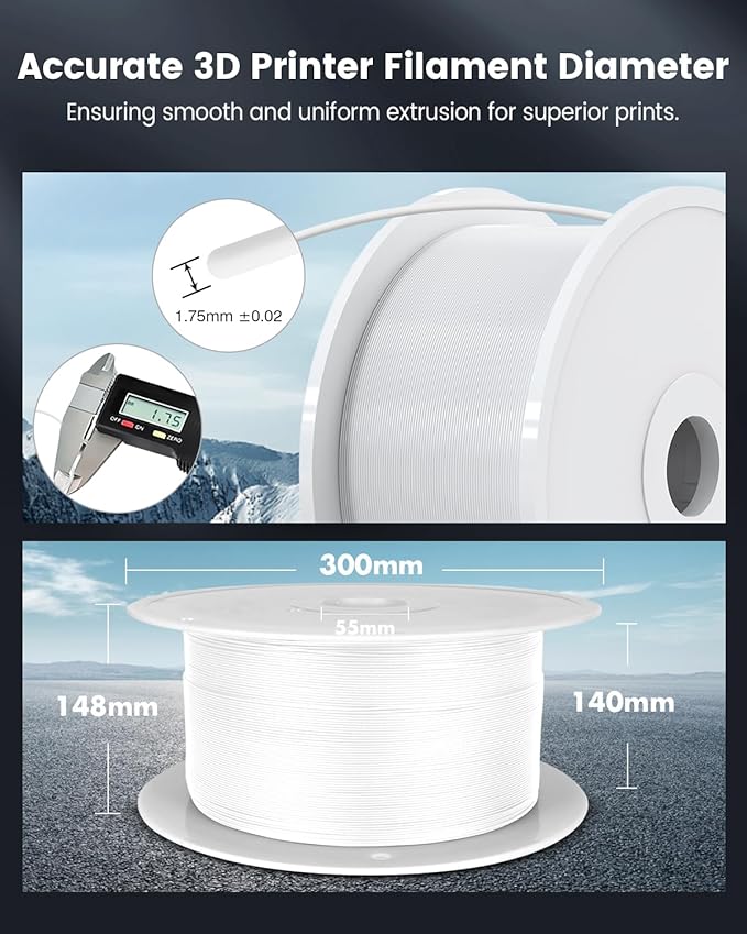 SUNLU Large Spool 5KG PETG Filament, 3D Printer Filament PETG 1.75mm, Less Stringing Good Layer Adhesion High Toughness, Big Roll Filament, 5kg Spool(11 lbs), White