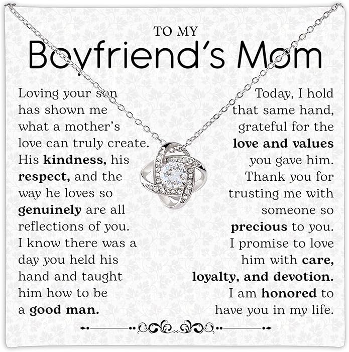 To My Boyfriend's Mom Love Knot Necklace, Elegant Jewelry Gift From Girlfriend, Meaningful Mothers Day Surprise, Birthday Christmas Keepsake With Heartfelt Message
