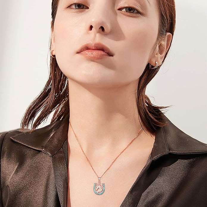 Western Cowboy Necklace 925 Sterling Silver Horseshoe Pendant Western Jewelry Cowgirl Gifts for Women Girlfriend Cowboy Cowgirl