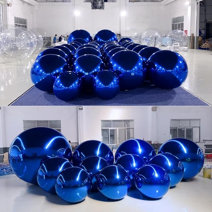 Inflatable Mirror Ball,Silver & Gold & Iridescent Giant Mirror Balloon,Big Shinny Balls,Reusable PVC Hanging Disco Sphere For Party & Wedding & Event Decoration (Blue, 32in 2.6ft 0.8m)