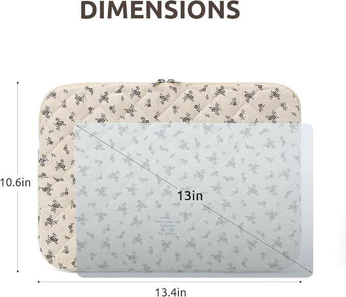 Puffy Laptop Sleeve 13-15.6 Inch Cute Quilted Laptop Protective Case Padded Floral Computer Sleeve for MacBook (A-Black, 13 Inch)