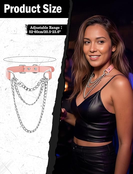 FEOYA Leather Choker Collar For Women Handmade Adjustable Triple-Layer Slip Chain Punk Gothic Chain Collar Necklace