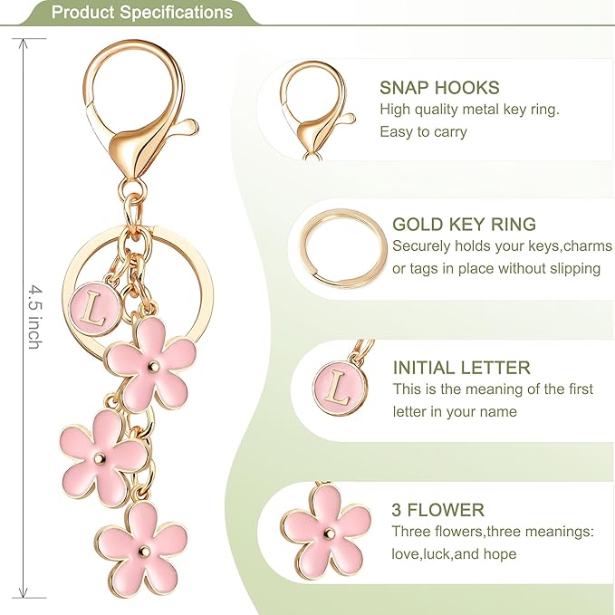 OUMILAN Initial Keychain Cute Flower Charms Keyring for Handbag Backpack–Personalized A-Z Letter Jewelry Gift for Women Girls