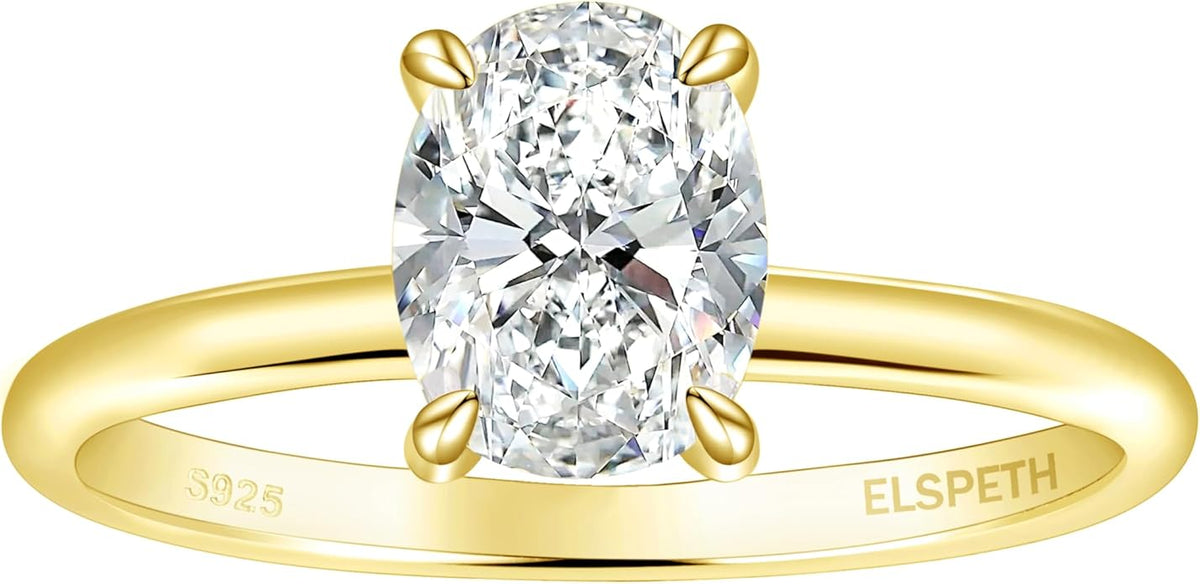 Elspeth 925 Sterling Silver Engagement Ring for Women Oval/Radiant/Pear/Princess/RoundCut Cubic Zirconia Promise Ring Size 4-10