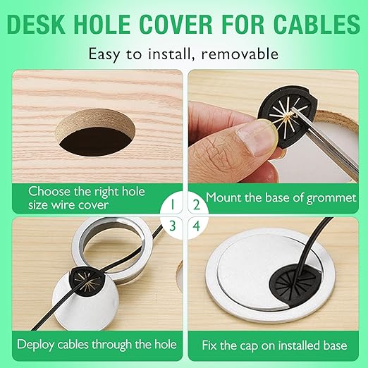 10 Pcs Desk Grommet 2-1/16" / 53 mm, Desk Cord Hole Cover, Cable Grommet ABS Plastic, Desk Hole Grommet for Home & Office Pc, Detachable Cable Cord Organizer-Silver Sand