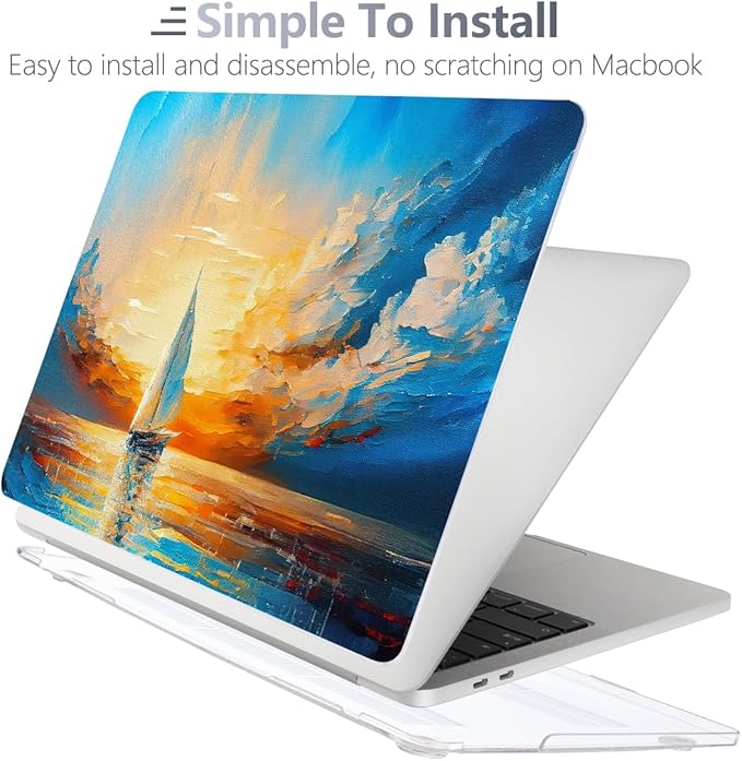 Batianda Design Case for M1 MacBook Air 13 Inch Model A2337 A2179 A1932 2021 2020 2019 Release,3D Painted Landscape Series Hard Shell with Keyboard Cover & Screen Protector, Sail
