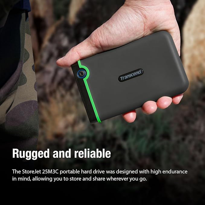Transcend 2TB SJ25M3C, USB 3.1 Portable Hard Drive Rugged, Anti-Shock Resistant, Compact and Lightweight with Lightning-Fast Speeds, One Touch Backup Button, Type C, Iron Grey - TS2TSJ25M3C