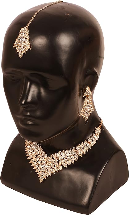 Touchstone Indian Bollywood Tinsel Town Traditional Western Taste Studded Diamond Look Rhinestones Designer Bridal Jewelry Necklace Set for Women
