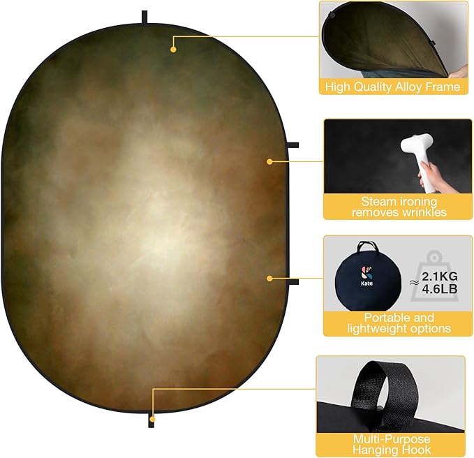 Kate Collapsible Backdrop Microfiber Black and Brown Double Sided Pop up Collapsible Background, for Photography, for Photographers, 5x6.5ft