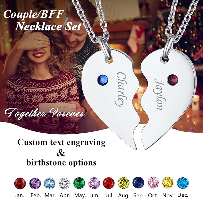 FindChic Personalized Matching BFF Necklace for 2/3/4/5/6 Puzzle Name Heart Pendant Stainless Steel Couple Necklace Set Customized Necklaces for Teen Girls