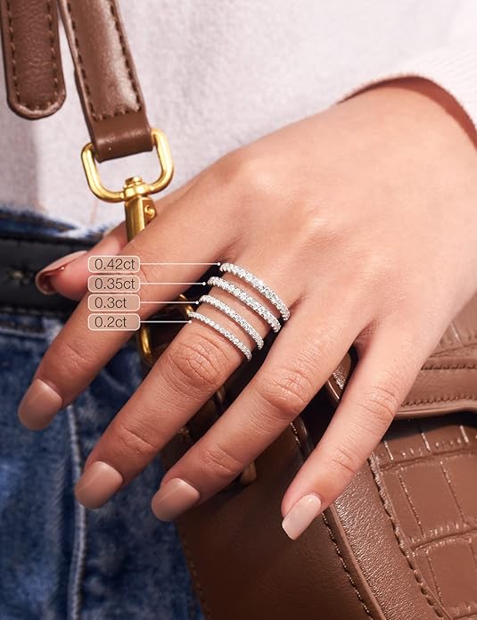 IMOLOVE Moissanite Wedding Band Wedding Rings for Women 925 Sterling Silver Rings with 18K White Gold Plated Eternity Stackable Engagement Ring Anniversary Band Size 3-12