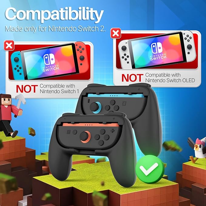 TNP JoyCon 2 Grips for Nintendo Switch 2 2025 - Ergonomic Joy Con Grip Handle Kit - Comfortable Anti-Slip Controller Kit Accessory for Nintendo Switch 2 New Gen Joy-Con Controller, 2 Pack, Black