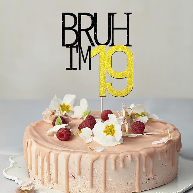 Bruh I'm 19 Cake Topper - Bro I'm 19, Happy Sweet 19 Ornament for Boys' 16th Birthday Party Supplies (Bruh I'm 19)