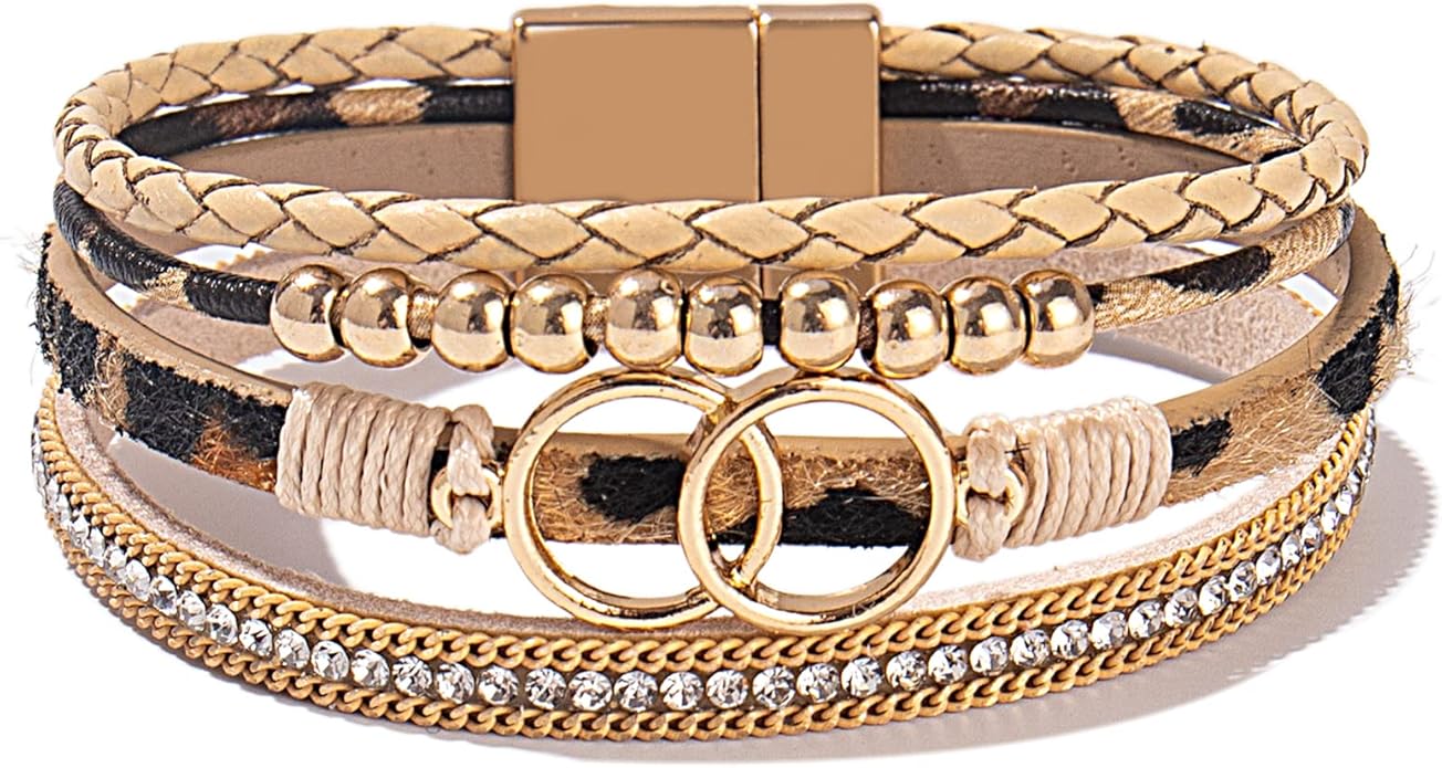 FANCY SHINY Boho Leather Wrap Bracelet Stackable Infinity Chunky Cuff Bracelets Western Hippie Outfits Jewelry Valentine Gifts for Women