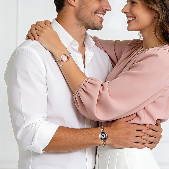 TOTWOO Long Distance Touch Bracelets for Couples, Smart Light & Vibration Love Jewelry, Long Distance Valentines Day Gifts for Him Her Women Men, One-to-One Bluetooth Pairing via App