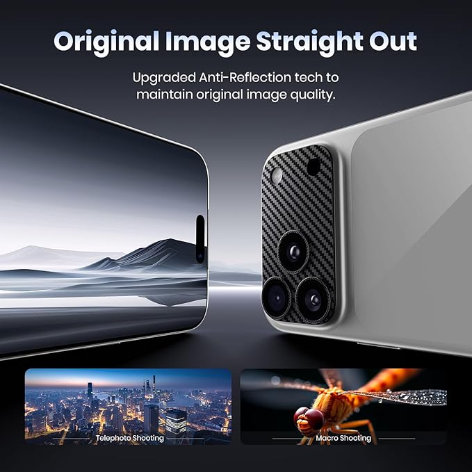 Hoerrye for iPhone 17 Pro Max Camera Lens Protector - [12FT Shatterproof Military Grade] [Strong Adsorption] Metal 9H+ Tempered Glass Camera Screen Full Cover Case Friendly,Carbon Fiber