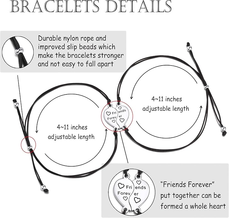 Tarsus Best Friend/Sister Bracelets for 2/3 Heart Matching Bracelets Gifts for Women Girls