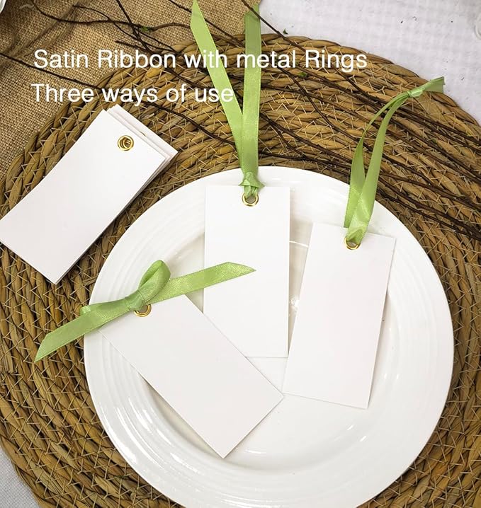 25 Pcs Name Place Cards Blank Seat Card, 2 x 4 in Table Cards with Stain Ribbon, Wedding Place Card, Hanging Tags for Wedding table Setting Reserved Chairs Signs Dinner Banquet Parties.(Sage Green)