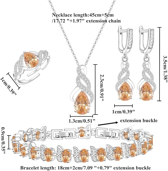 LMXXVJ Jewelry Set for Women,Teardrop Cubic Zirconia Necklace Earrings Adjustable Ring Bracelet Jewelry Set Formal Jewelry Gift