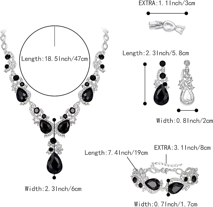 BriLove Wedding Bridal Jewelry for Women Multi Teardrop Cluster Crystal Statement Necklace Dangle Earrings Link Bracelet Set