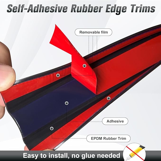 Rubber Edge Trim, Self Adhesive U Channel Edge Trim, Big Size U Shaped Trim, Edge Banding for Plywood, Woods, Shelf, Cabinet, Countertop, Fit for 1/2", Length 20Ft, Black