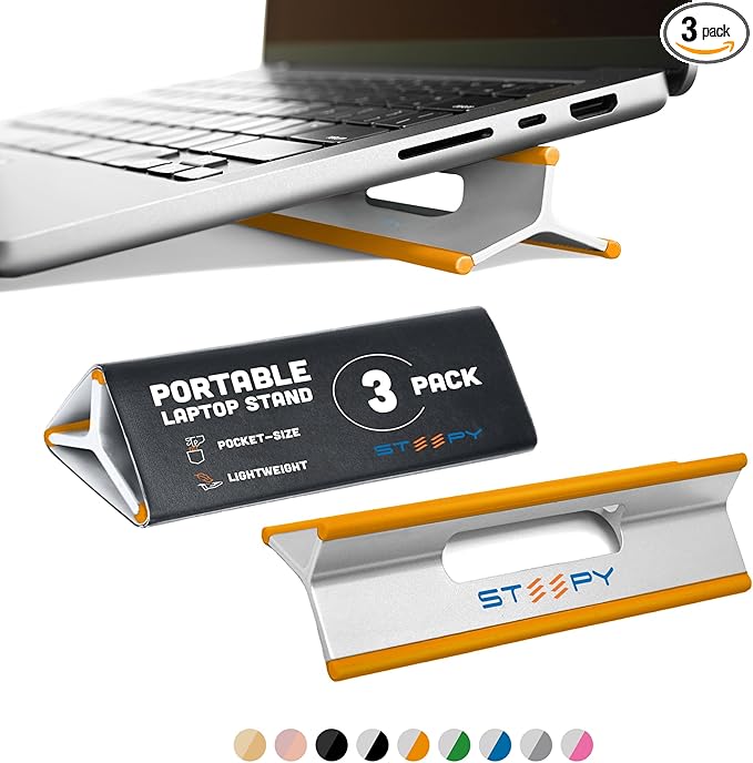 Steepy Low Profile Laptop Stand 3 Height Adjustable Computer Stand Lightweight Plastic Laptop Riser Laptop Tilt & Angle Wedge (Orange, 3 Pack)