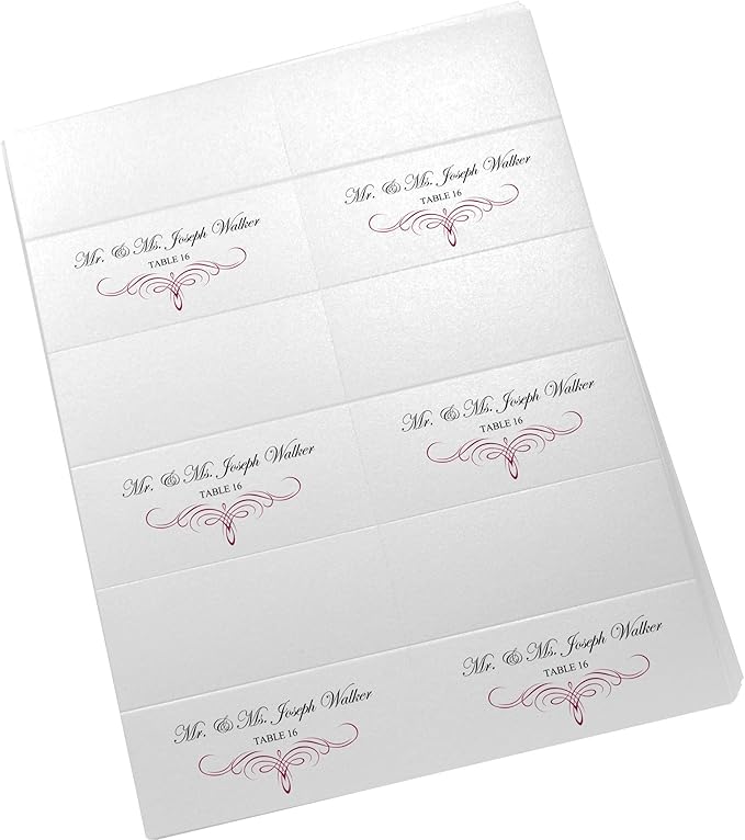 Decadent Flourish Printable Place Cards, Burgundy (Choose Color), Set of 60 (10 Sheets), Laser & Inkjet Printers - Wedding, Party, Dinner, and Special Events - Made in the USA