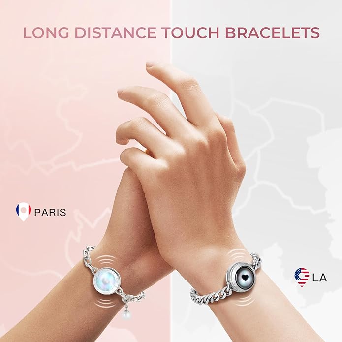 TOTWOO Long Distance Touch Bracelets for Couples, Smart Light & Vibration Love Jewelry, Long Distance Valentines Day Gifts for Him Her Women Men, One-to-One Bluetooth Pairing via App