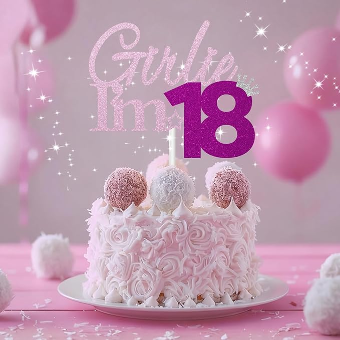 Girlie I'm 18 Cake Topper, 18th Birthday Decorations for Girl, Glitter Funny 18th Birthday Cake Topper, Girlie 18 Year Old Birthday Party Decoration Supplies